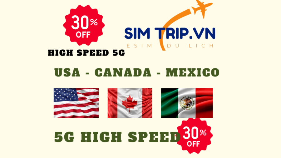 Sim eSIM Du Lịch 3 Nước Mỹ Canada Mexico